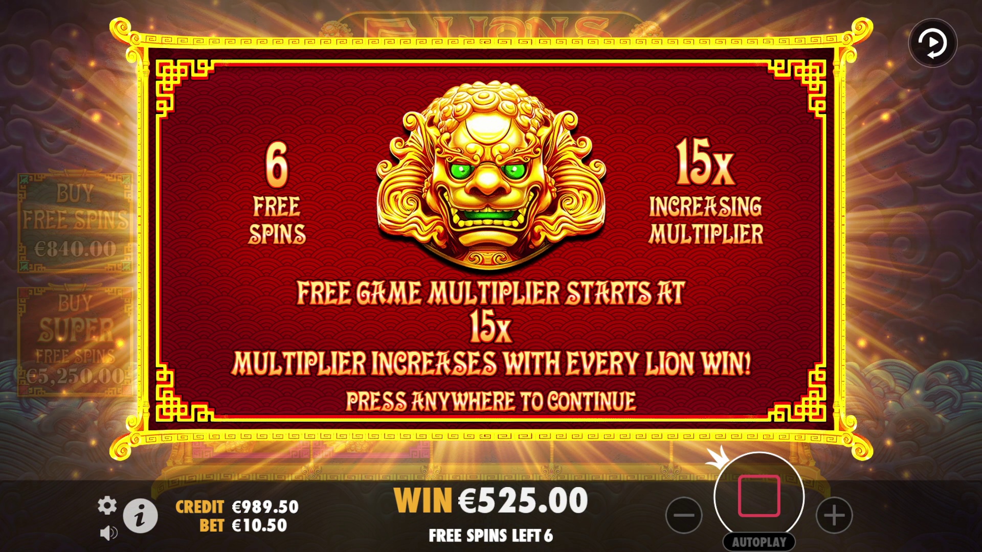 5 Lions Reborn - screenshot with slot description 7